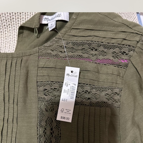 Madewell Lace-Insert Pintucked Long-Sleeve Top - Picture 3 of 4